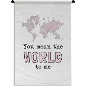 Wandkleed Quotes liefde - Schitterend cadeau voor partner - You mean the world to me wit Wandkleed katoen 120x180 cm - Wandtapijt met foto XXL / Groot formaat!