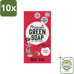 10 x Marcel's Green Soap - Body Bar - Argan & Oudh - Verzorgend & zacht - 150 gr - Grootverpakking - Body Bar - Argan - Oudh - Natuurlijke Zeep - Vegan Zeep