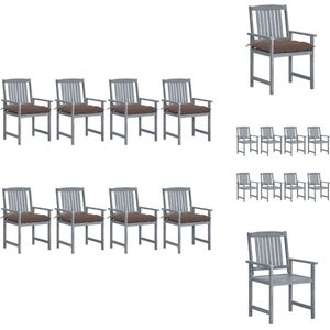 vidaXL Acacia Wood Outdoor Chair Set - Greywash - 61x57x92 cm - Includes 8 Chairs and Cushions - Tuinstoel