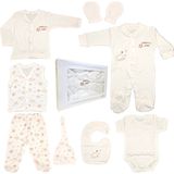 Babycadeauset voor pasgeborenen, 100% natuurlijk katoen, eerste uitrusting, uniseks, kleding, cadeauset, babyuitrusting voor baby's van 0-4 maanden, 8-delig (sterrencrème)