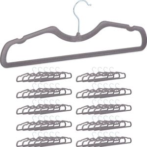 Relaxdays kledinghangers dun - kleerhangers fluweel - klerenhangers - 50 stuks - antislip - grijs