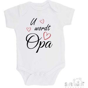 100% katoenen Romper ""U wordt Opa"" 2.0 Unisex Katoen Wit/zwart/rood Maat 56/62