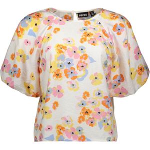 Pieces Blouse Pckarlson Ss Top Bc 17150602 Cloud Dancer/graphic Flower Dames Maat - XS