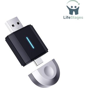 LifeStages - Android Auto Dongle - Draadloze Adapter 2 in 1 voor Apple & Android Auto - Type C/USB Plug & Play
