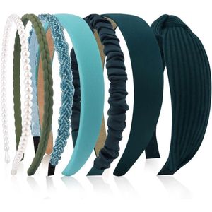 Trankielo 7 Women's Hair Bands Set Various Models Pearls Plastic Headbands Dark Green .