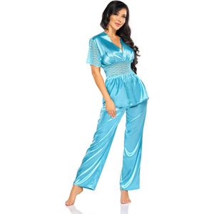 Elegante satijnen pyjama met kant - Beauty Night Missy, Turquoise L/XL