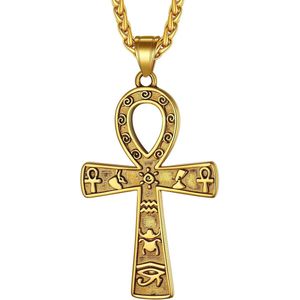 Oude Egyptische Ankh Talisman Hanger met Oog van Horus en Ketting - Personalisable Amulet Sieraad