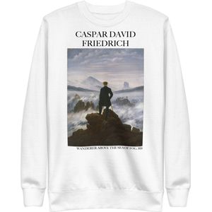 Caspar David Friedrich 'De Wandelaar boven de Nevelzee' (""Wanderer Above the Sea of Fog"") Beroemd Schilderij Sweatshirt | Unisex Premium Sweatshirt | Wit | M