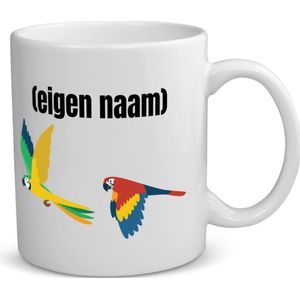 Akyol - 2 vliegende papegaaien koffiemok - theemok - Papegaai - papegaai liefhebbers - mok met eigen naam - papegaai spullen - gepersonaliseerd - 350 ML inhoud