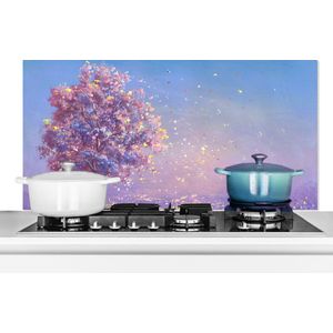 Spatscherm keuken 70x30 cm - Kookplaat achterwand Boom - Zomer - Roze - Muurbeschermer - Spatwand fornuis - Hoogwaardig aluminium