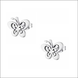 Aramat jewels ® - Zweerknopjes oorbellen vlinder zilverkleurig chirurgisch staal 9mm x 11mm