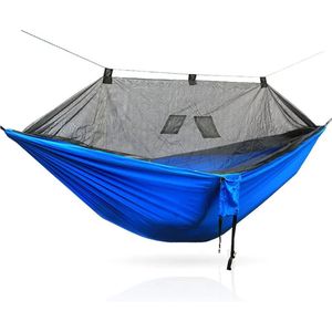 Easy - Set - Up - Klamboe - Hangmat - Dubbele - Hamak 290*140Cm - Met Wind Touw - Nagels - Muskieten Net Hangmat - Draagbare - Voor camping - Travel - Yard - Blauw