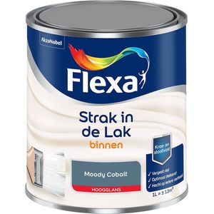 Flexa - Strak in de Lak Binnenlak Hoogglans - Moody Cobalt - Kleur van het jaar 2025 - Mengverf - 1 Liter