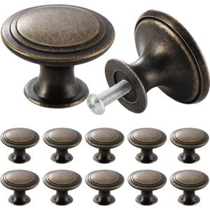 Vintage bronzen antieke keukenkastknoppen 30 mm ronde meubeldeurknoppen, pakket van 12