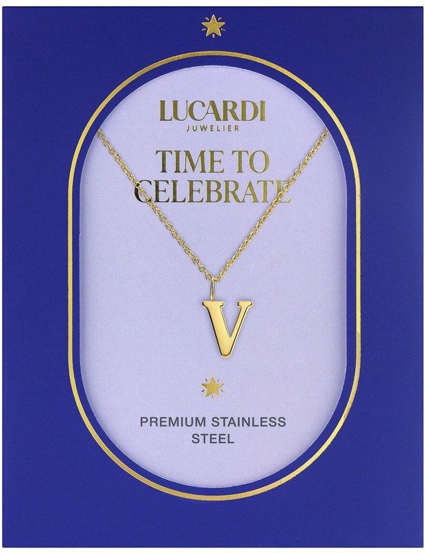 Lucardi - Dames Stalen Goldplated Ketting - Goudkleurig - 47 cm