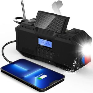 WNHB® Draagbare DAB Plus FM Radio met Bluetooth Speaker - Waterdicht - Crank Radio met Powerbank Solar en Zaklamp - 4000 mAh
