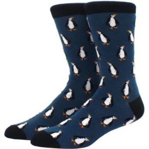 Sokken heren - mannen - blauw - grijs - leuke print pinguin - 40 - 45 - cadeau voor hem - geschenk man - gift