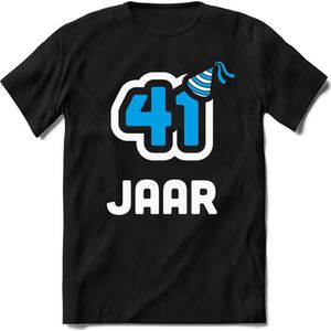 41 Jaar Feest kado T-Shirt Heren / Dames - Perfect Verjaardag Cadeau Shirt - Wit / Blauw - Maat L