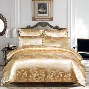 Jacquard Weave 3-Delig Dekbedovertrek Bed Euro Beddengoed Set Voor Dubbele Thuis Textiel Luxe Kussenslopen Slaapkamer Dekbed 220X240 Gold