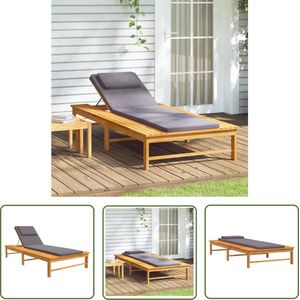 The Living Store Ligbed met donkergrijs lig- en hoofdkussen massief acaciahout - Ligbed - Loungestoel - Tuinset - Acacia Hout - Outdoor Furniture