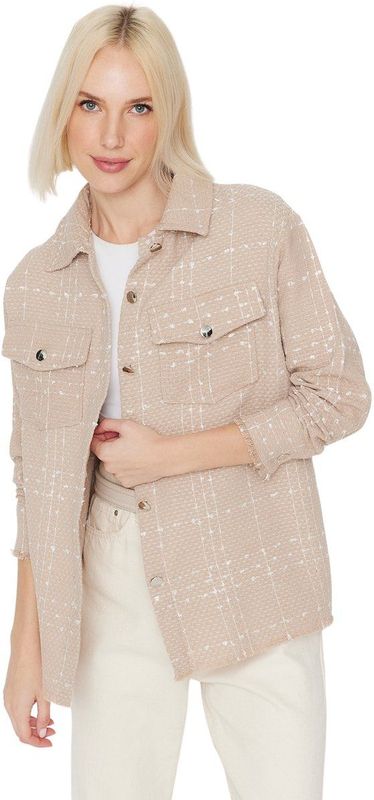 Trendyol Zwart Geruite Zak Gedetailleerd Tweed Geweven Jasje Twoaw21Go0087