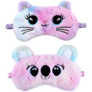 Brenzoos - : Pluche slaapmaskers voor kinderen - set van 2 - schattige dierenmotieven - zachte en kleurrijke oogmaskers - satijnen bescherming - ideaal voor reizen en dutjes