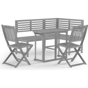 The Living Store 4-delige Bistroset massief acaciahout grijs - Tuinmeubels - Bistroset - Acacia Hout - Buitentijd - Tuintafel