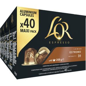 L'OR Lungo Estremo Koffiecups - Intensiteit 10/12 - 4 x 40 capsules