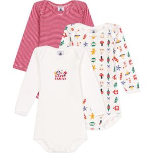 Petit Bateau Setje met 3 katoenen body's met lange mouw in kerstthema voor baby's Unisex Rompertje - Maat 62