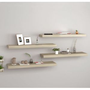 The Living Store Wandplanken - Trendy - Wandschap Set van 4 - 80x23.5x3.8cm - Eiken - Honingraat MDF - Metalen Frame