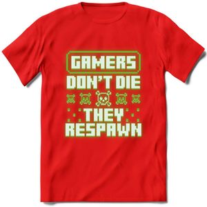 Gamers don't die pixel T-shirt | Neon Groen | Gaming kleding | Grappig game verjaardag cadeau shirt Heren – Dames – Unisex | - Rood - XXL