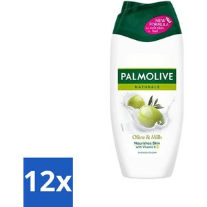 12 x Palmolive Naturals - Olijf & Melk - Douchecrème - Natuurlijk & Verzachtend - 250 ml - Douchecrème - Olijf & Melk - Natuurlijke Ingrediënten - Vegan - Hydraterende