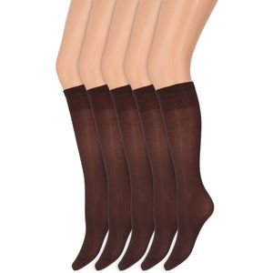 Glans pantykousen | Kniekousen | 35 Denier | Merk: Marianne | One Size | Kleur: Chocolate | 5 Paar