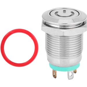 Momentane metalen druktoetsschakelaar zelfresetend energie symbool - waterdichte ring - platte kop - zilvercontactschakelaar - 1NO (24V) - 12mm .