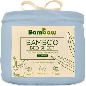 Bamboe Hoeslaken | 2-Persoons Eco Hoeslaken 150cm bij 200cm | Lichtblauw | Luxe Bamboe Beddengoed | Hypoallergeen Hoeslaken | Puur Bamboe Viscose Rayon laken | Ultra-ademende Stof | Bambaw