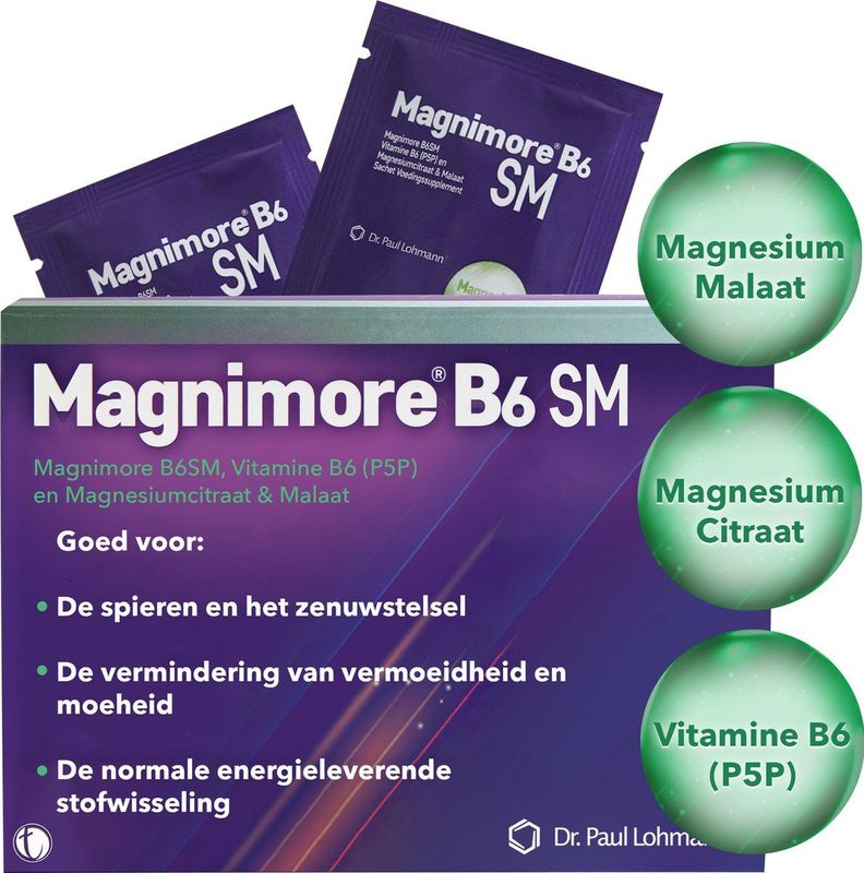 Magnimore B6 SM - Magnesium Citraat-Malaat - 30 Sachets