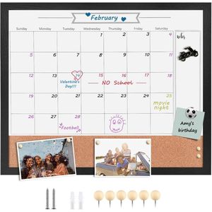 Magnetische whiteboard kalender en prikbord, 45 cm x 55 cm, combinatie van droog afwasbaar whiteboard, kunstzwart houtnerfframe (ZHYL-BK-4555) UK