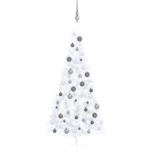 vidaXL - Kunstkerstboom - met - verlichting - en - kerstballen - half - 210 - cm - wit