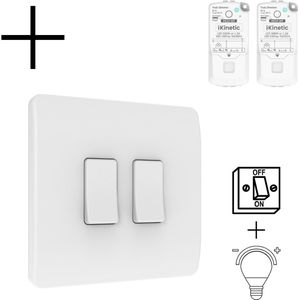 Slimme Draadloze Wandschakelaar | Wit | RF 433Mhz | 2 knoppen | Batterij | Set | Opbouw | Bediening met uw Smartphone | Smartlife | Tuya | App | Alexa