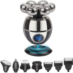 7-in-1 Scheerapparaat Mannen – Effectieve Skull Shaver – Waterdichte Baardtrimmer mannen – Bodygroomer – Neustrimmer Mannen – Scheerapparaten met LED Scherm - met Extra Opzetstukken - Zilver