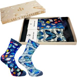 Sock My Feet geschenkdoos sokken dames 36 38 - cadeau voor vrouw - duurzaam - naadloos - Books Fluttering Notes