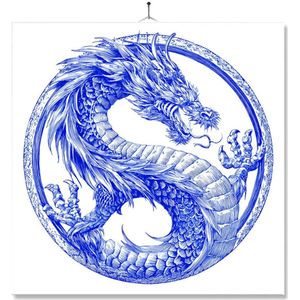 Tegel Met Opdruk | Chinese Draak | Cadeau | Inclusief Geschenkdoos | Standaard | Ophangsysteem