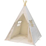 Sunny Alba Tipi Tent Crème/Wit voor kinderen - Wigwam Speeltent met ramen van katoen - Tipi tent kinderen met Kussen kleed - 120x120x160cm - Stokken FSC hout