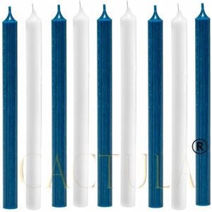 Cactula gekleurde lange luxe dinerkaarsen lang 28 cm Delfts Blauw 9 stuks - Donkerblauw - Wit - Kaarsen