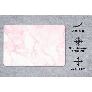 Muismat - Mousepad - Marmer print - Wit - Roze - Chic - Marmer printlook - 27x18 cm - Muismatten