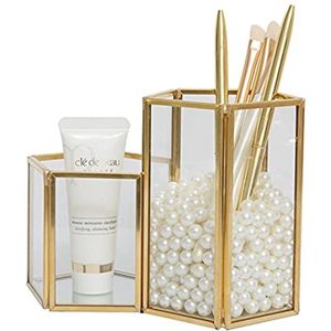 Gouden Make-up Organizer met Glass | Multifunctionele Kwasten en Sieraden Houder