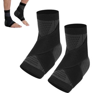 Pack of 2 Ankle Bandages - Adjustable Ankle Support - Flexible Breathable Foot Bandage voor Links en Rechts (L, Zwart)