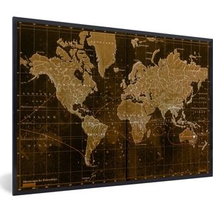 Fotolijst incl. Poster - Klassieke wereldkaart in het bruin - 90x60 cm - Posterlijst
