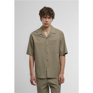 Urban Classics - Relaxed Seersucker - Overhemd - Olijfgroen - Korte Mouwen