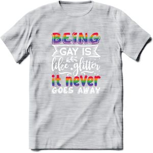 Gay Glitter | Pride T-Shirt | Grappig LHBTIQ+ / LGBTQ / Gay / Homo / Lesbi Cadeau Shirt | Dames - Heren - Unisex | Tshirt Kleding Kado | - Licht Grijs - Gemaleerd - L